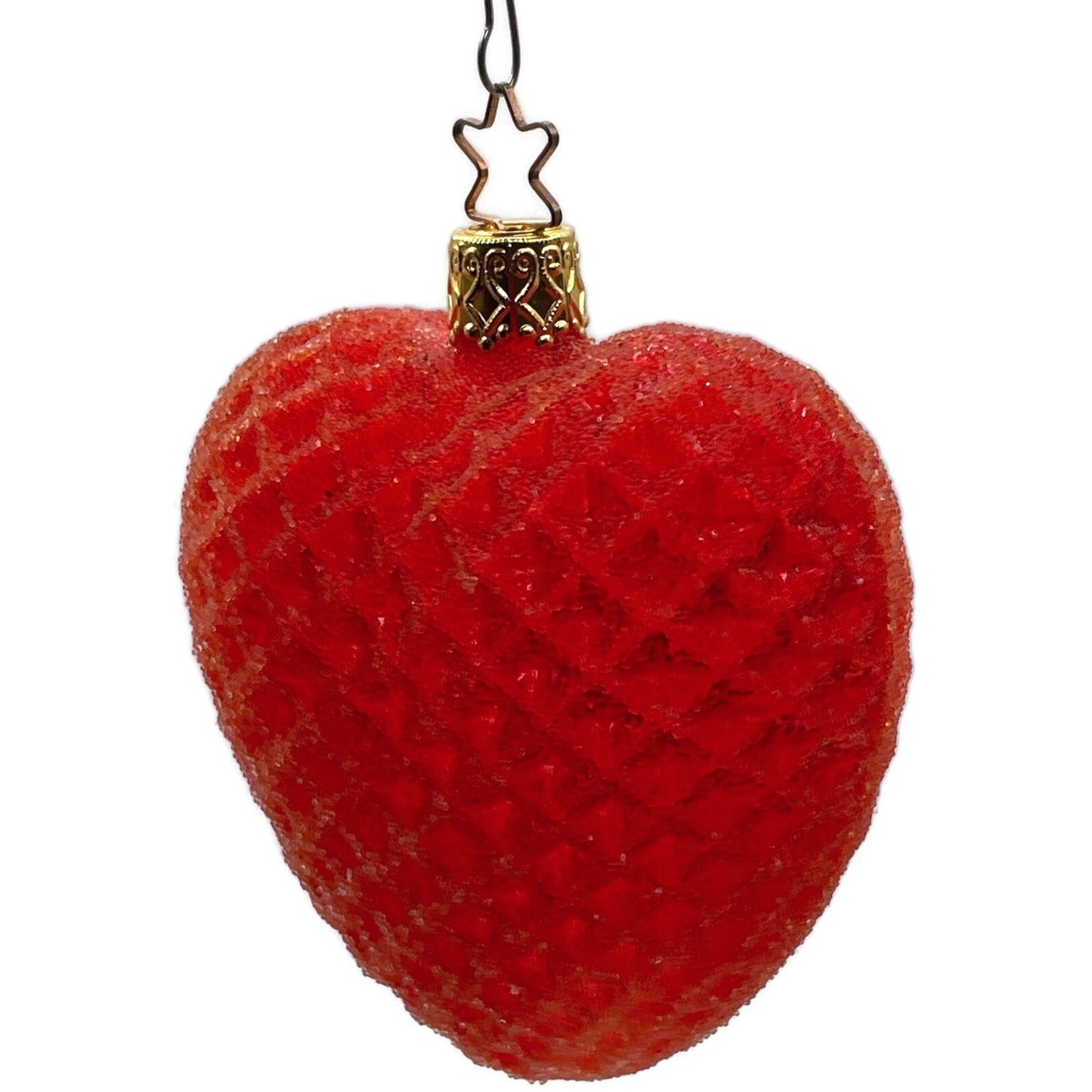 Inge Glass Ornament Red Glittered Waffle Heart Valentines Christmas Tree Decor