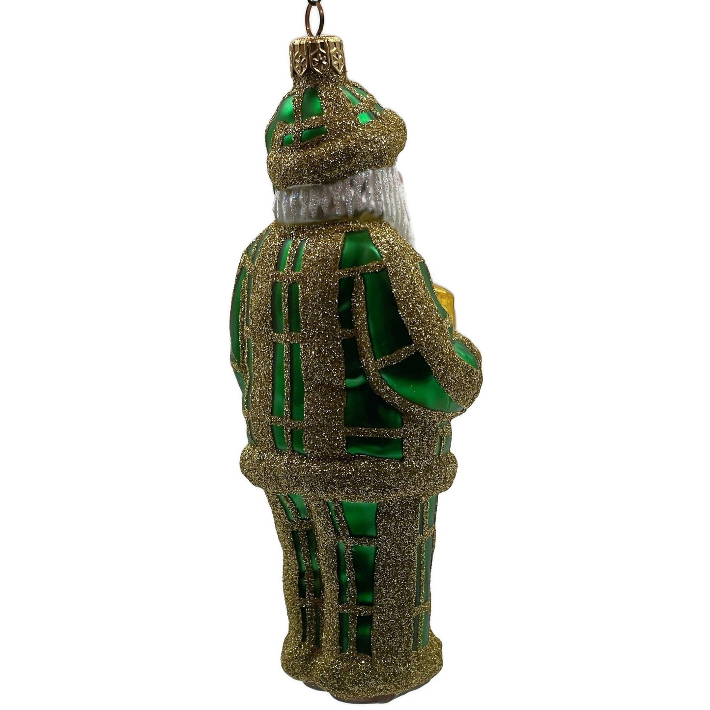 Patricia Breen Ring In The New Santa Claus Green Plaid Gold Christmas Ornament