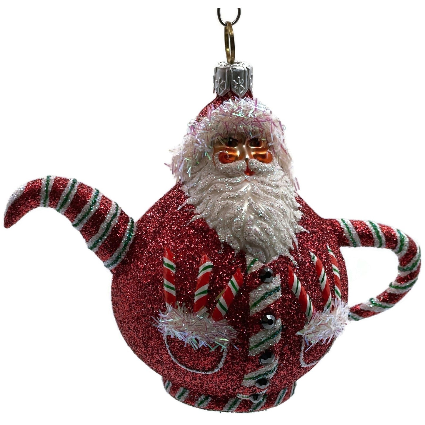 Patricia Breen And Cream Too Santa Claus Tea Pot Peppermint Christmas Ornament
