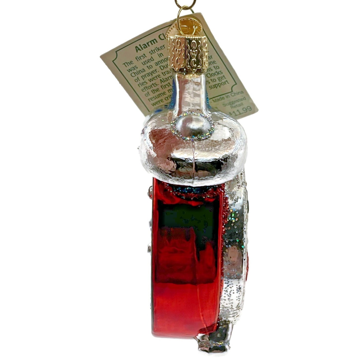 Alarm Clock Red Ornament Blown Glass OWC Old World Christmas Holiday Tree Decor