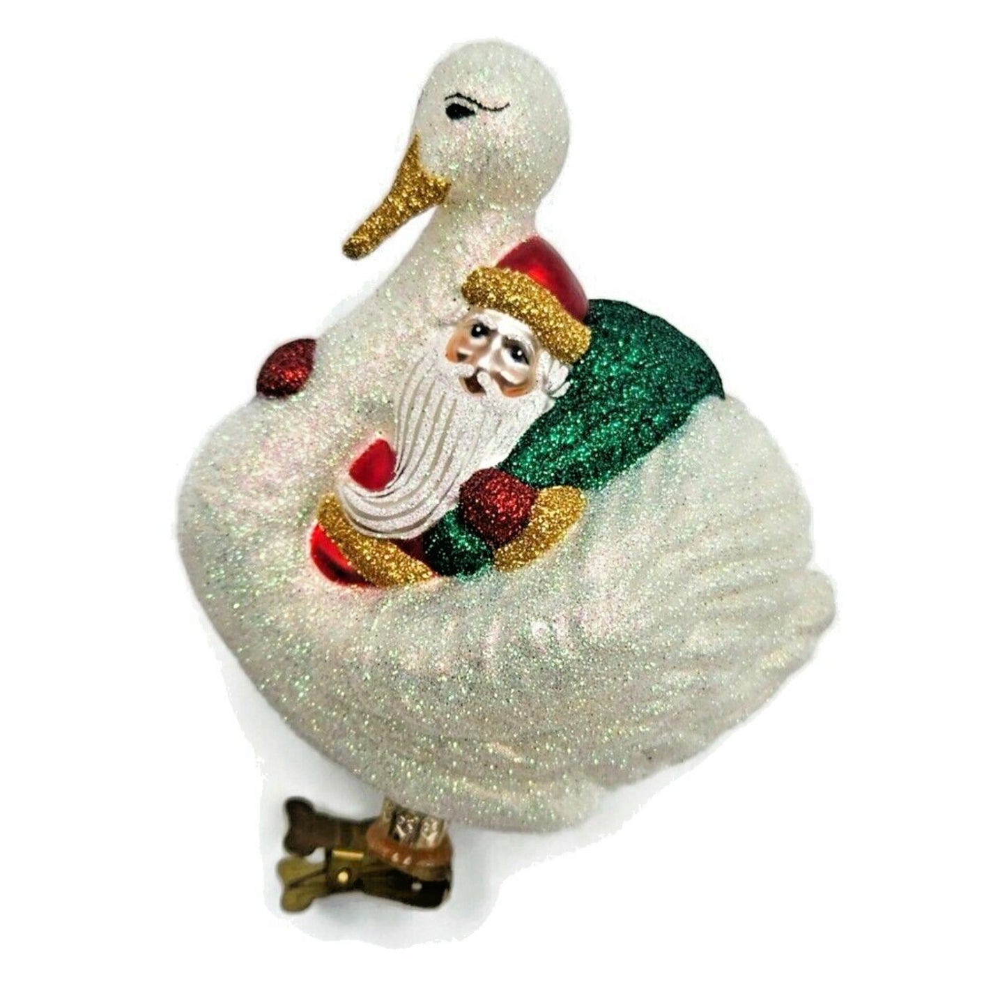 Patricia Breen Swan Boat Santa Claus Red Gold Trim Clip On Christmas Ornament