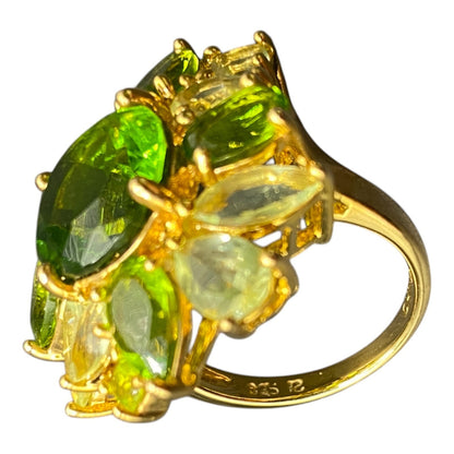 Ross Simons 925 Sterling Silver Ring Green Peridot Flower Size 8 Gold Plated