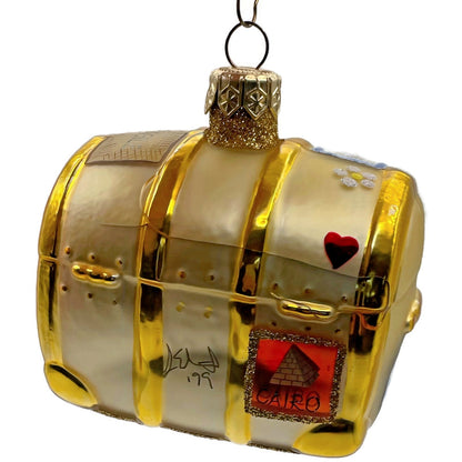 Patricia Breen Bon Voyage Gold Palm Beach Travel Trunk Christmas Tree Ornament