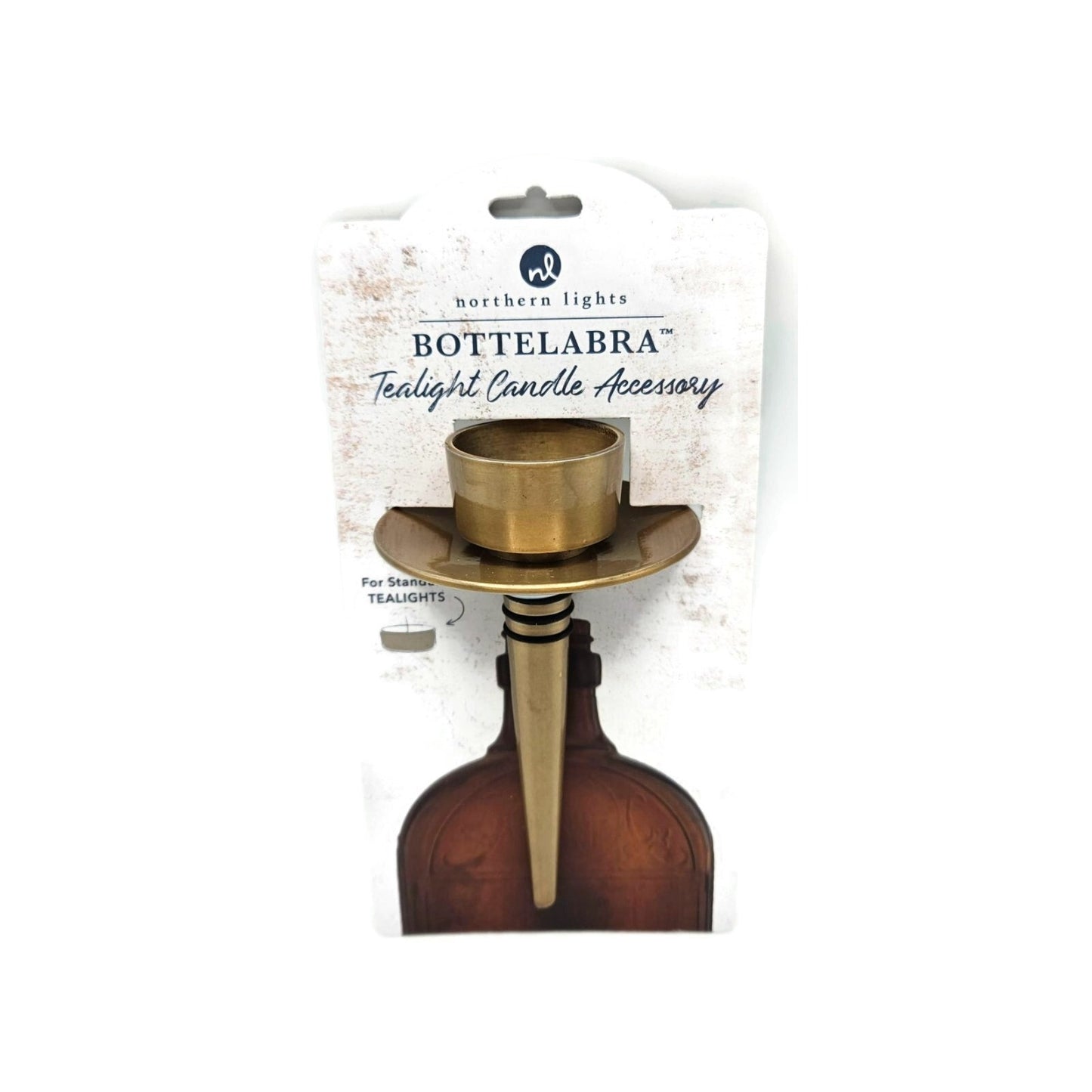 Northern Lights Bottelabra Gold Wine Bottle Tealight Candle Holder NEW