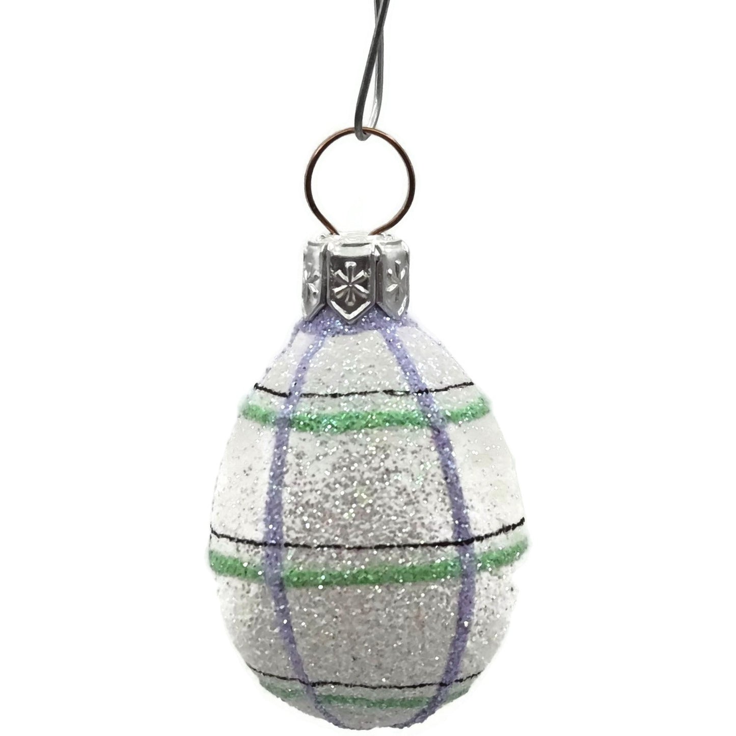 Patricia Breen Miniature Egg Plaid Stripe Double Glitter Glass Easter Ornament