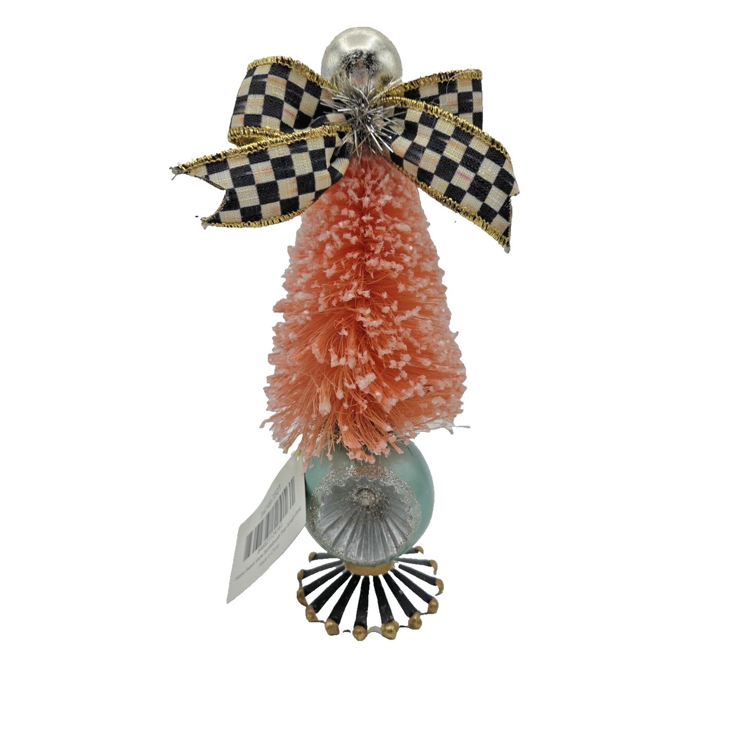 Mackenzie Childs Home Sweet Snow Bottle Brush Tree Pink Courtly Check Black Bow