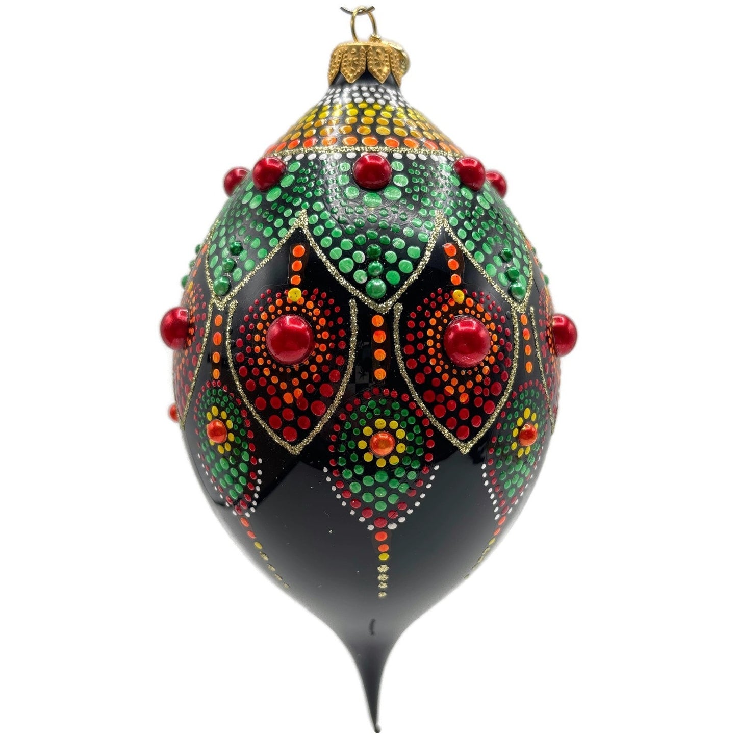 Glitter Lab Black Mandala Drop Polka Dots Red Green Christmas Tree Ornament