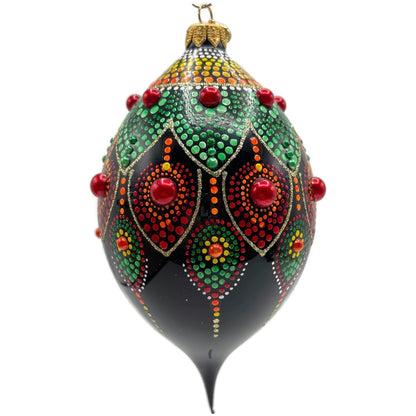 Glitter Lab Black Mandala Drop Polka Dots Red Green Christmas Tree Ornament