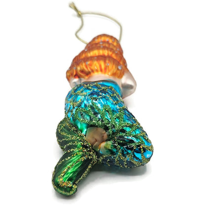 Mermaid Red Hair Blue Green Glitter Fin Christmas Tree Ornament Vintage Glass