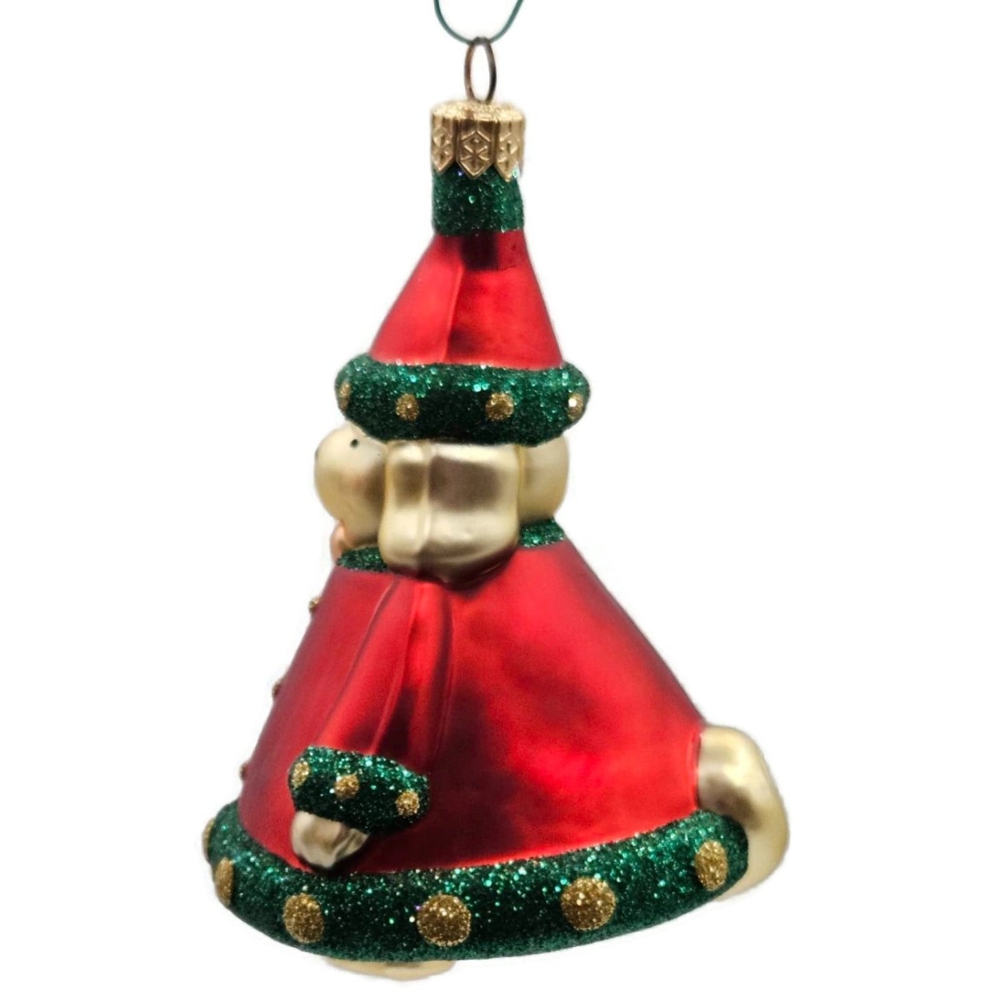 Patricia Breen Santas Helper Red Glittered Dotted Gold Christmas Tree Ornament