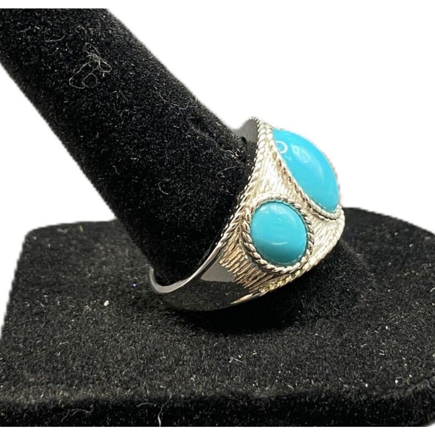 Sleeping Beauty Turquoise Ring EA 925 Sterling Silver Round Cocktail Size 8.25