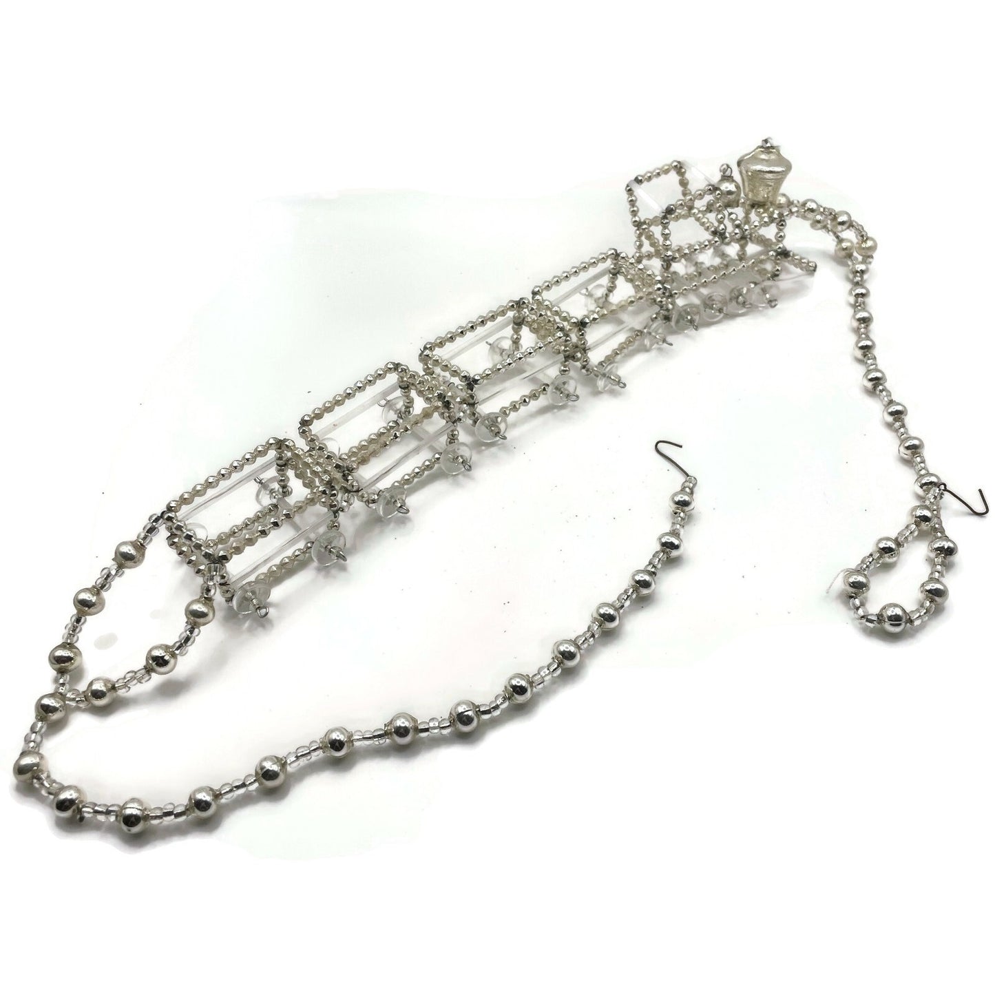 Christopher Radko Locomotive Garland Silver Train Czech Beaded Christmas 92-216