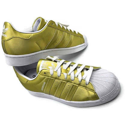 Adidas Superstar White Gold Metallic Leather Shoes Ladies Sz 9 Shell Toe FY1154