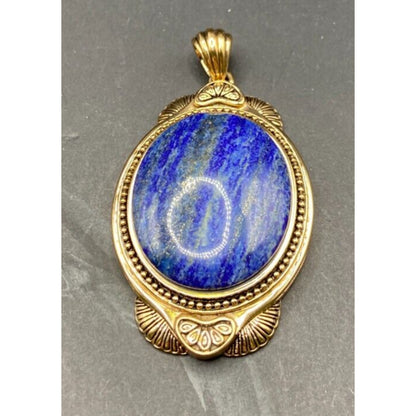 Lapis Lazuli Pendant Cabochon Gemstone Oval Shaped Gold Tone Metal Thailand