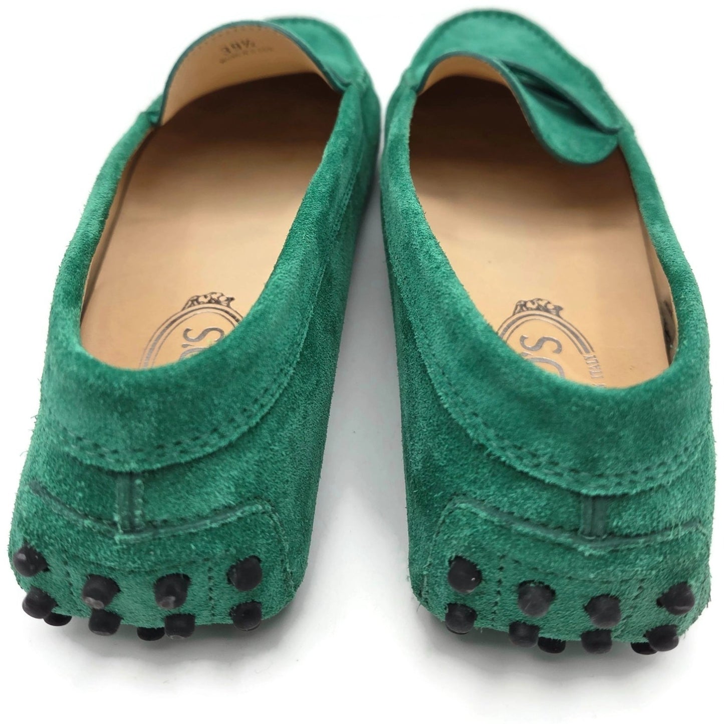 Tod’s Green Suede Leather Rubber Sole Moccasin Driving Loafers Womens 39.5 w Box