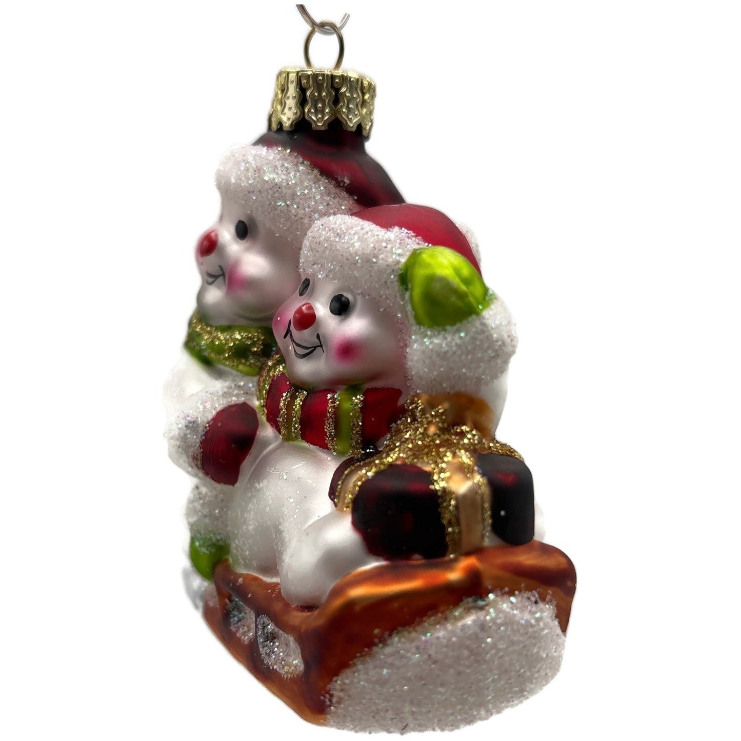 Sikora Weihnachtswelt Snowman Family With Sleigh Glass Christmas Tree Ornament