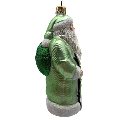 Patricia Breen Santa of the Mead Green White Trim Black Staff Christmas Ornament