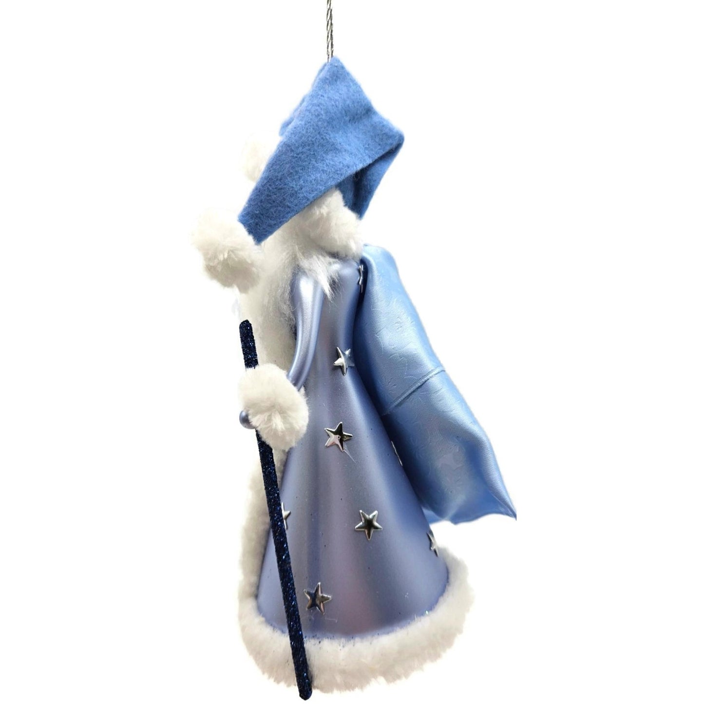 De Carlini Blue Santa With Bag Stars Italian Glass Fabric Christmas Ornament