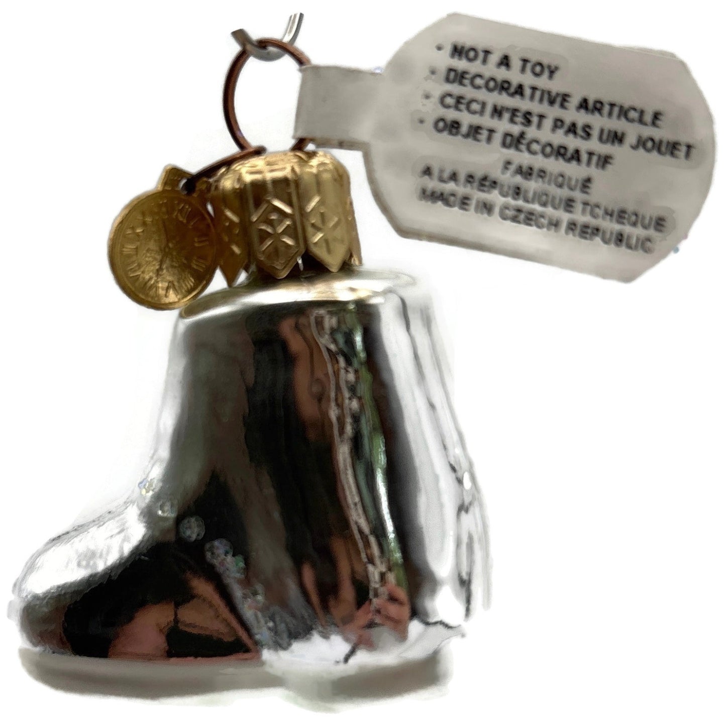 Department 56 Silver Glass Baby Shoe Boot Christmas Tree Ornament