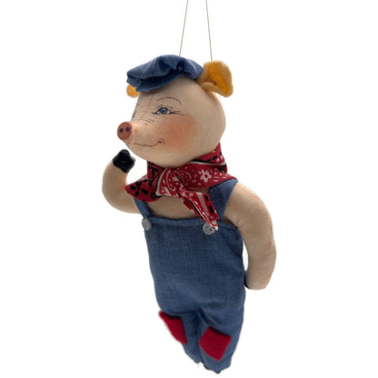 Gladys Boalt Brick Pig The 3 Little Pigs Fabric Blue Christmas Ornament Signed