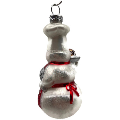 Snowman Chef Red Apron Silver Holiday Christmas Tree Ornament Williams Sonoma