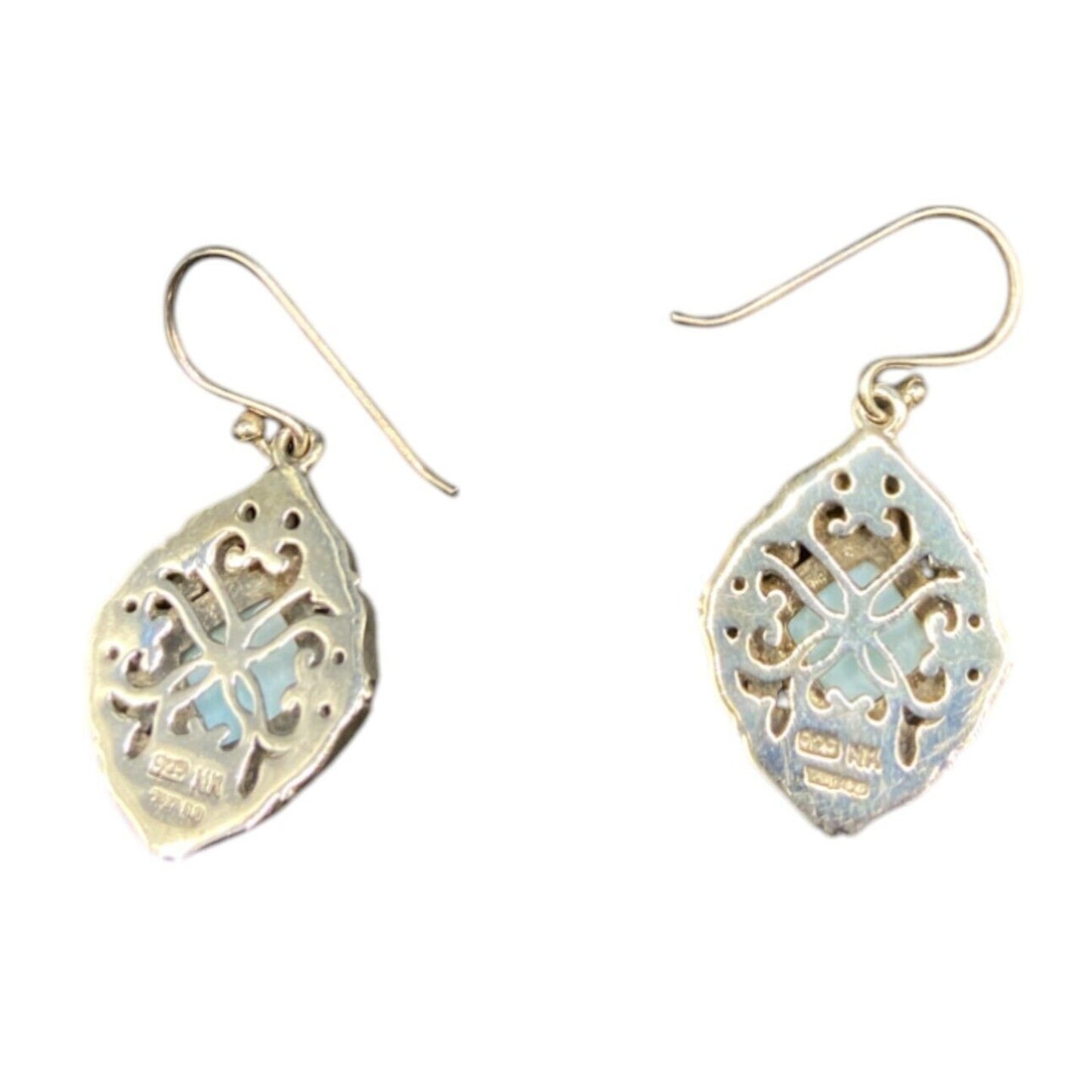Larimar Fish Hook Earrings Cushion Cut Gemstone 925 Sterling Silver NK Thailand