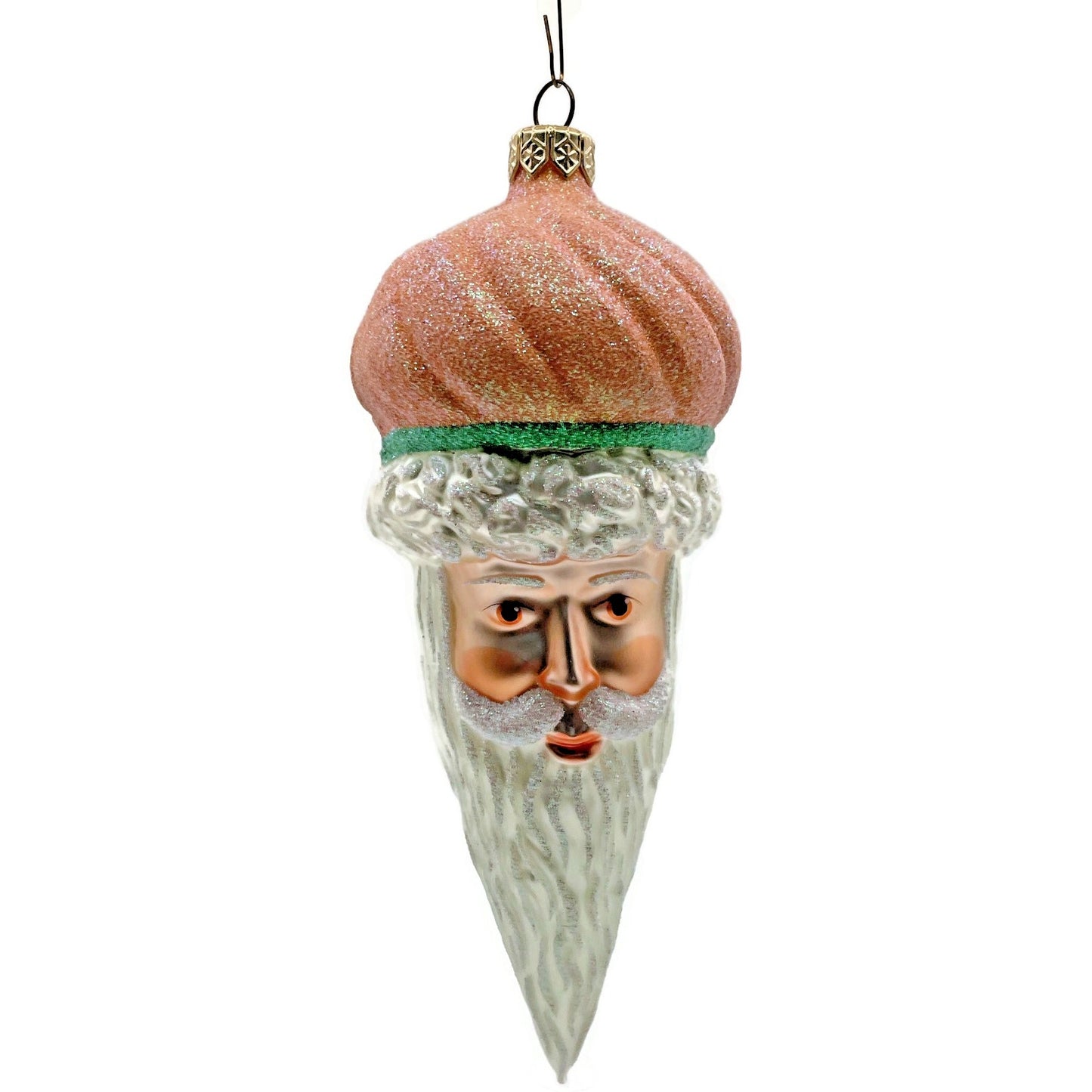 Patricia Breen Minsk Santa Claus Head Tangerine Glitter Christmas Tree Ornament