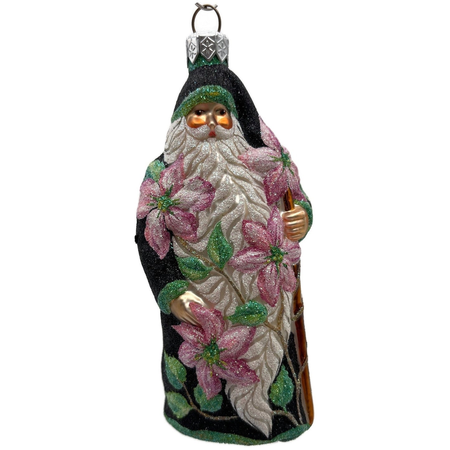 Patricia Breen Clematis Santa Black Pink Flowers Spring Christmas Tree Ornament