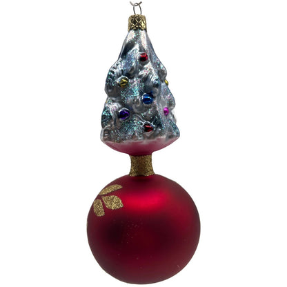Old World Christmas Tree On Ball Glitter Star Reflector Red OWC Holiday Ornament