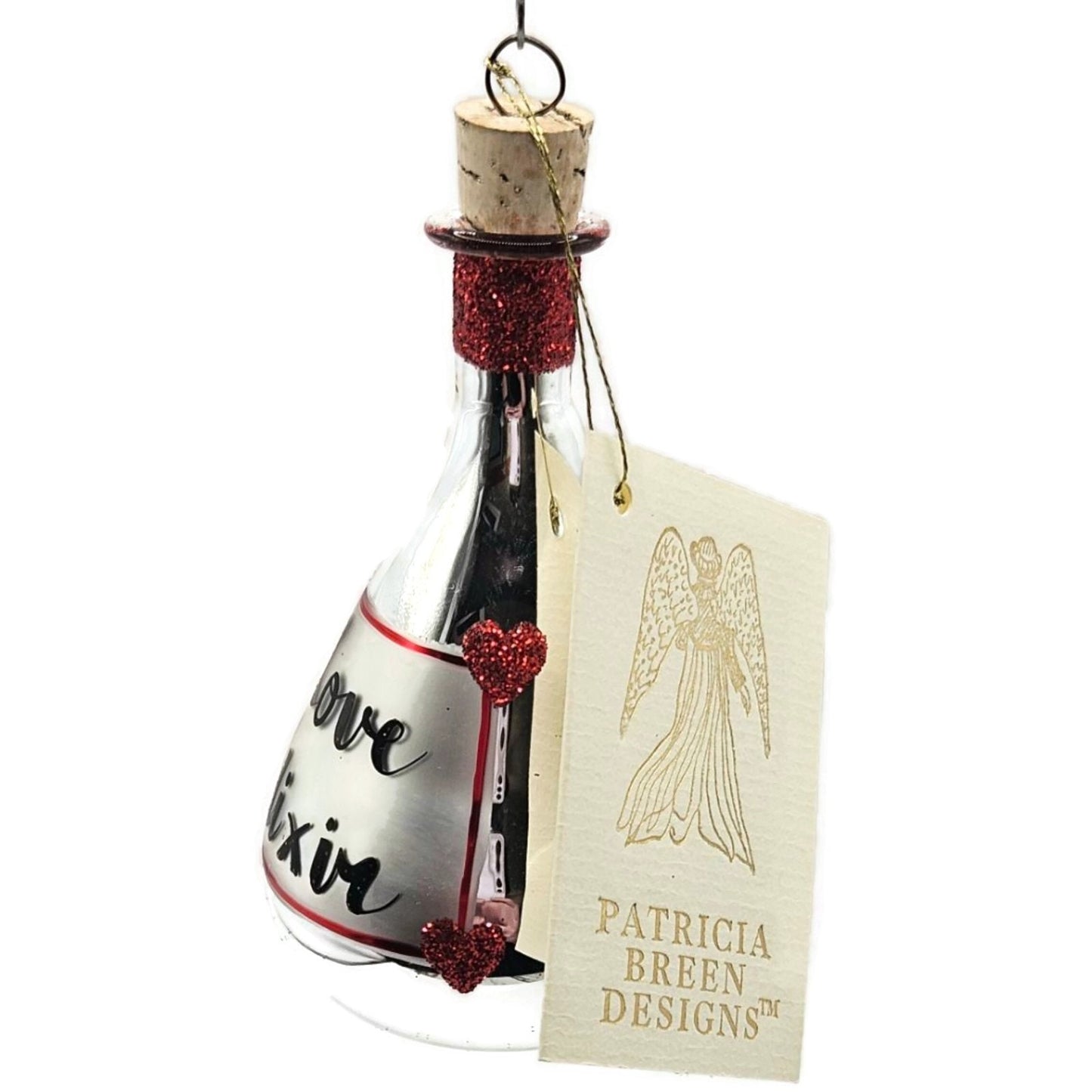 Patricia Breen Love Elixir Glittered Heart Bottle Valentines Christmas Ornament