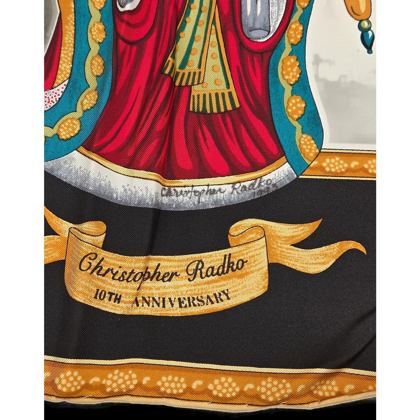 Christopher Radko Signed 1995 Christmas Extravaganza 10th Anniversary Silk Scarf