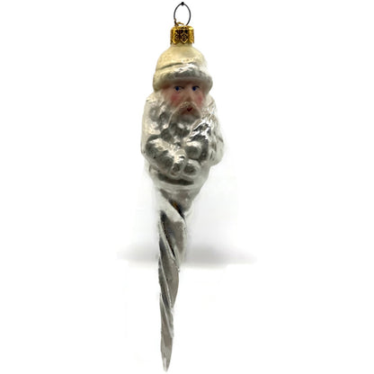 Christopher Radko Frosted Santa Icicle Silver Glass Christmas Ornament 95-143-0