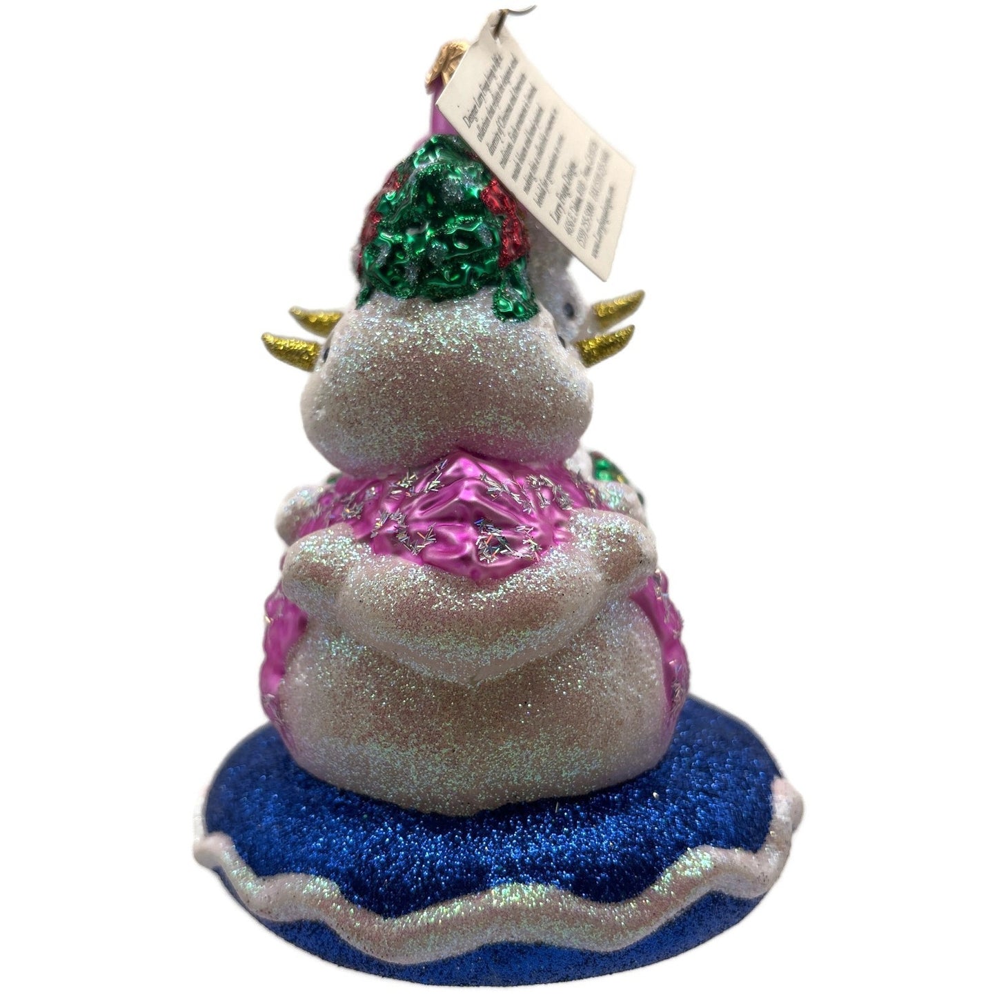 Larry Fraga Glitter Series Snowman Couple Wreath Pink Hat Blue Base Ornament