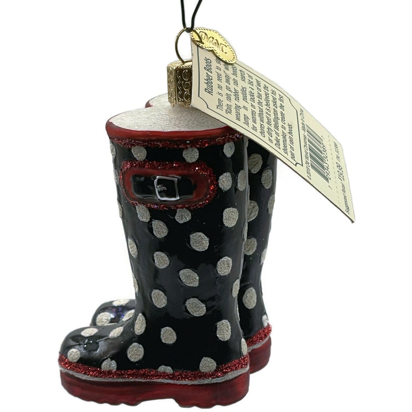 Rubber Boots Ornament Black Polka Dots OWC Old World Christmas Tree Decoration