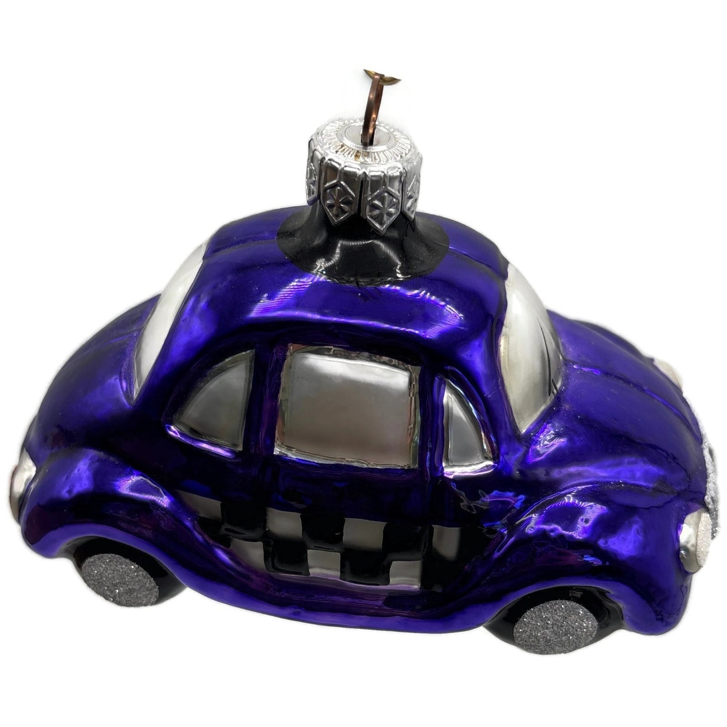 Patricia Breen Little Yellow Taxi Purple Checkered Car Christmas Tree Ornament