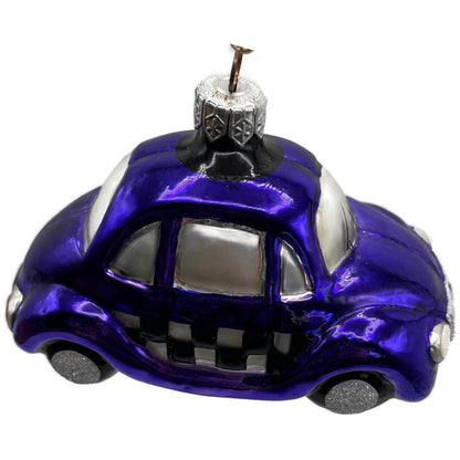 Patricia Breen Little Yellow Taxi Purple Checkered Car Christmas Tree Ornament