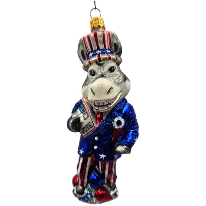 Slavic Treasures Campaigning Donkey Glass Political Party Patriotic DNC Ornament
