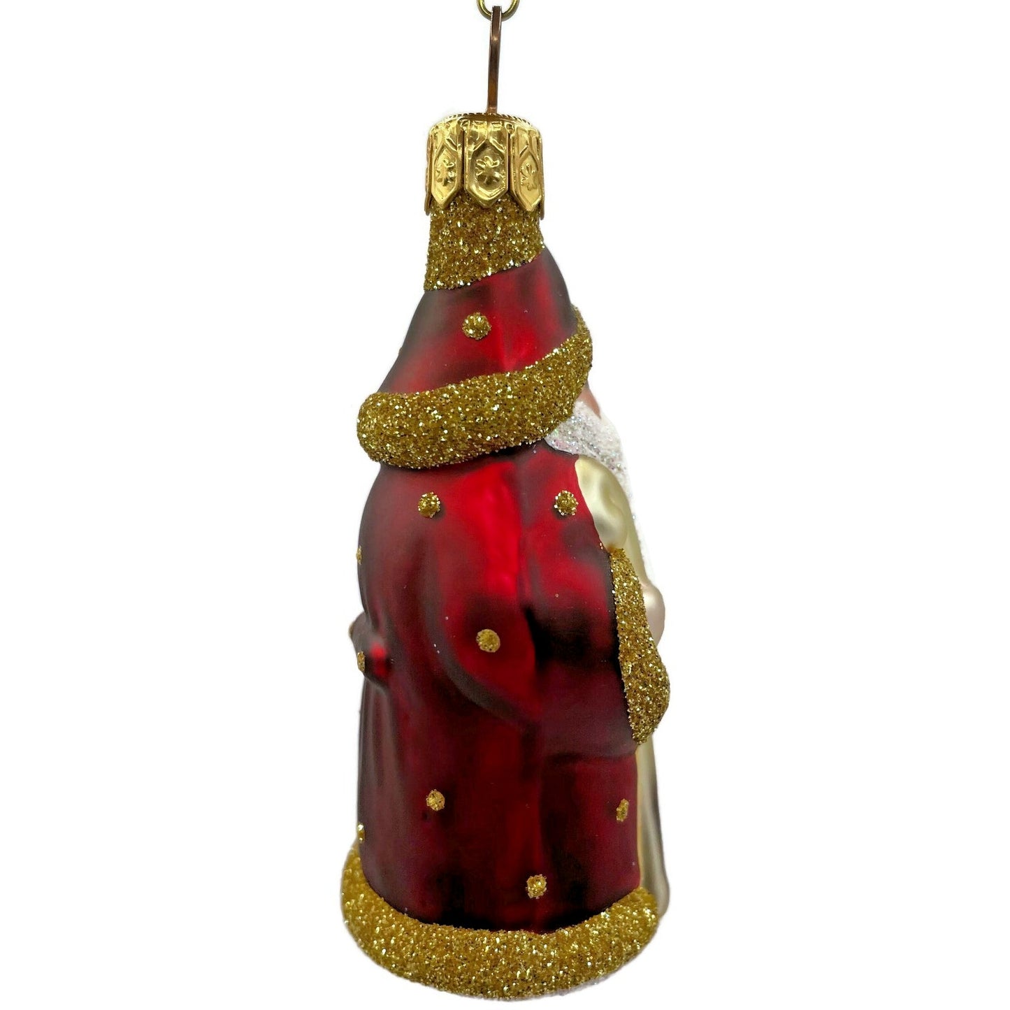 Patricia Breen Miniature Woodland Santa Bordeaux Gold Dots Christmas Ornament