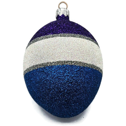 Patricia Breen Egg Purple Blue White Striped Glittered Easter Christmas Ornament