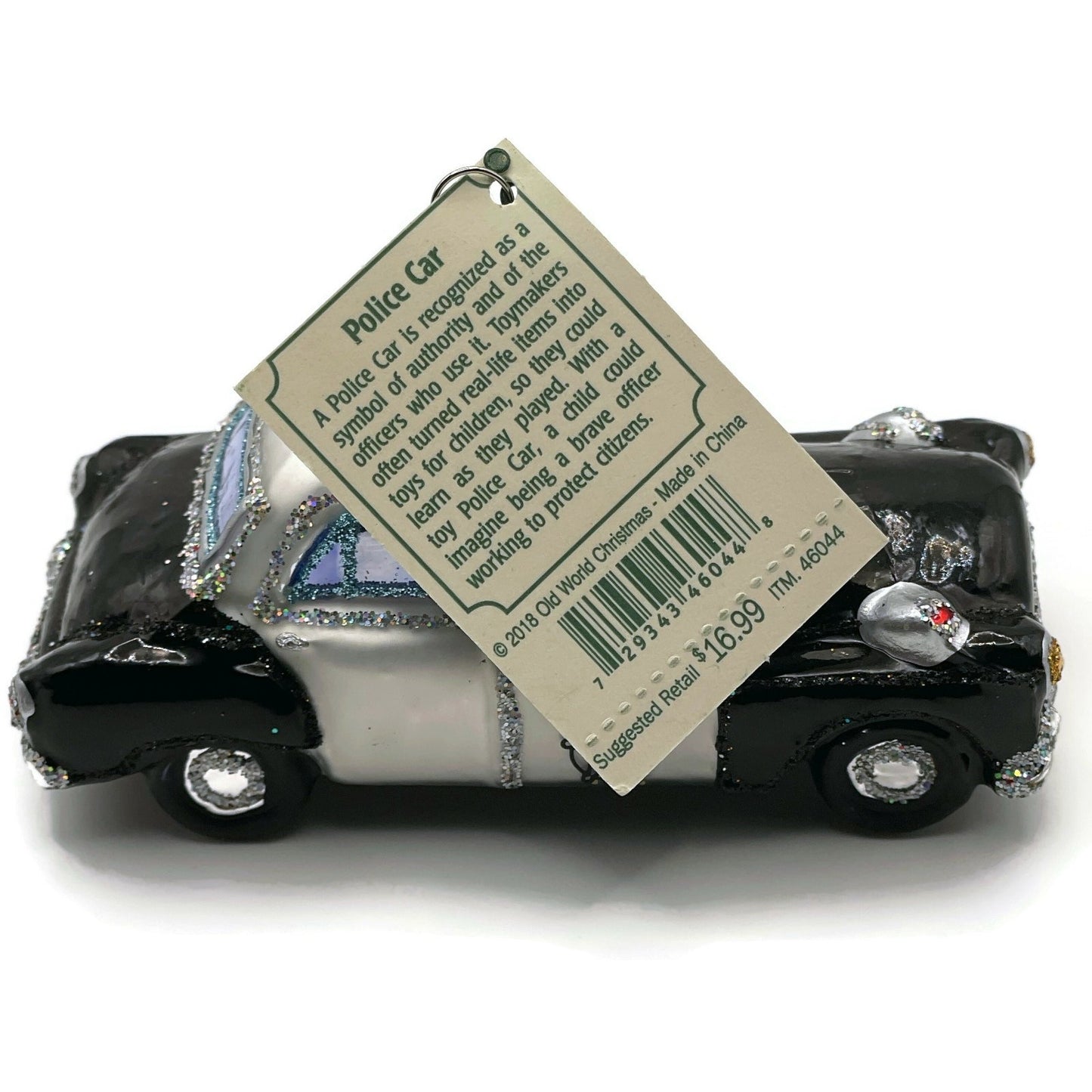 Police Car Ornament OWC Black White Old World Christmas Holiday Tree Decoration