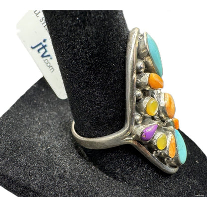 JTV Ring Turquoise Mother of Pearl Spiny Oyster Sterling Silver Ring Size 8 NEW