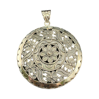 Doug Paulus Silver Floral Filigree Round Medallion Pendant 925 Sterling Silver