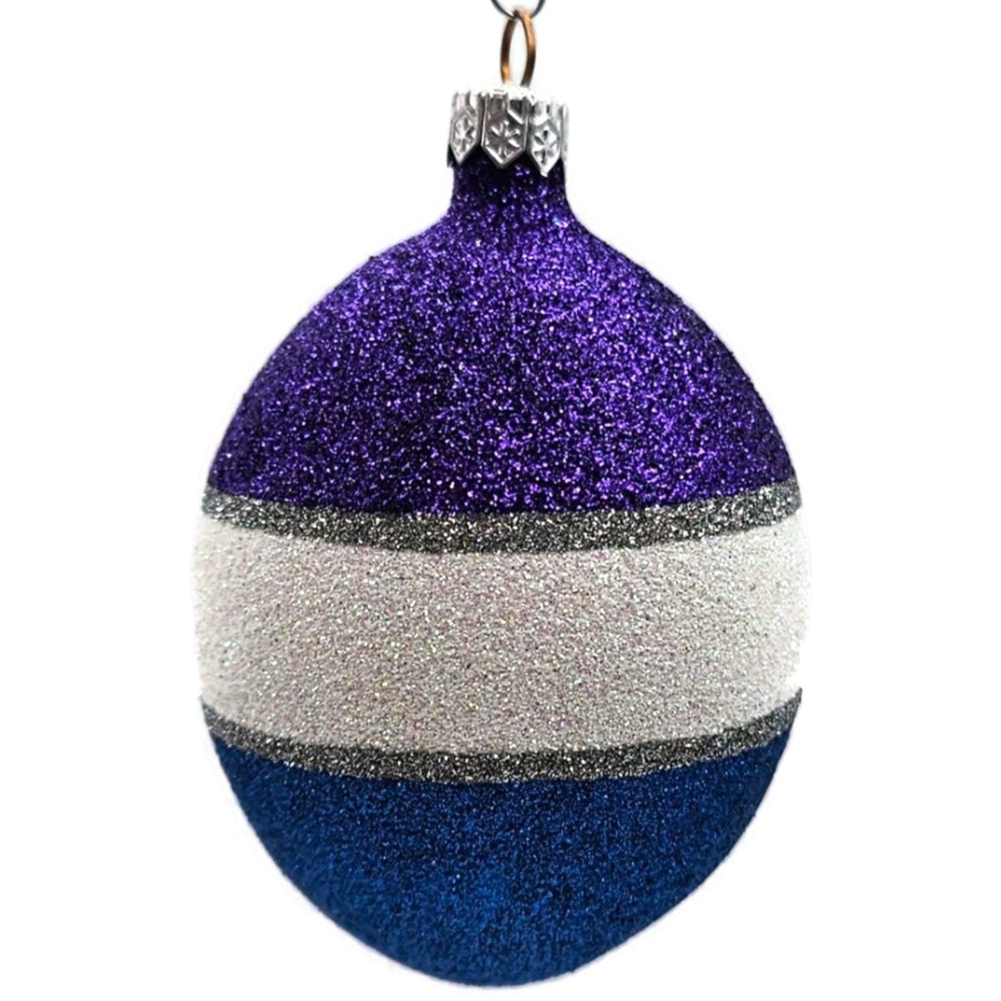 Patricia Breen Egg Purple Blue White Striped Glittered Easter Christmas Ornament