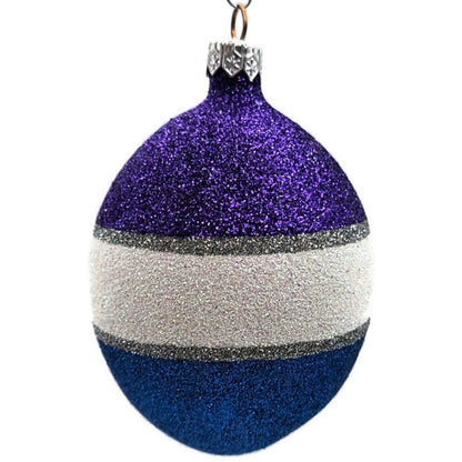 Patricia Breen Egg Purple Blue White Striped Glittered Easter Christmas Ornament