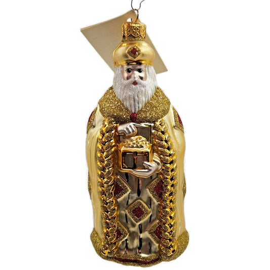 Patricia Breen Bijoux Santa Red Squares Glittered Glass Christmas Tree Ornament