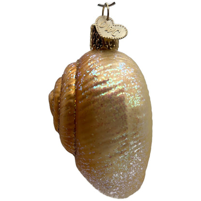 Spiral Shell Gold Glitter Ornament Blown Glass Merck Family Old World Christmas