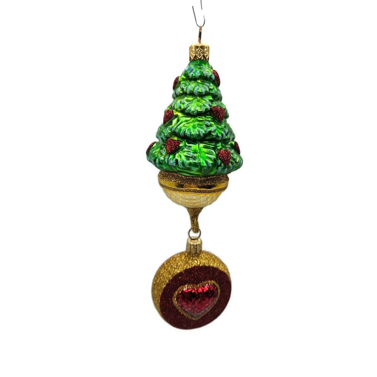Patricia Breen Five Golden Rings Red Glittered Medallion Christmas Tree Ornament