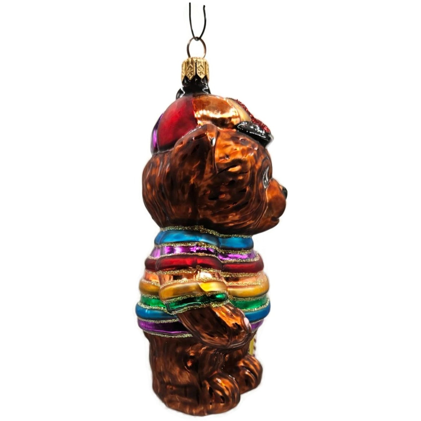 Christopher Radko Cubbys Rainbow Striped Holding A Gift Christmas Tree Ornament
