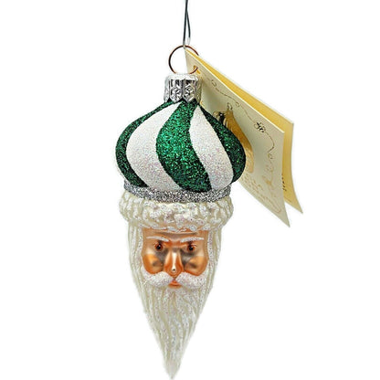 Patricia Breen Miniature Minsk Santa Green White Striped Christmas Tree Ornament