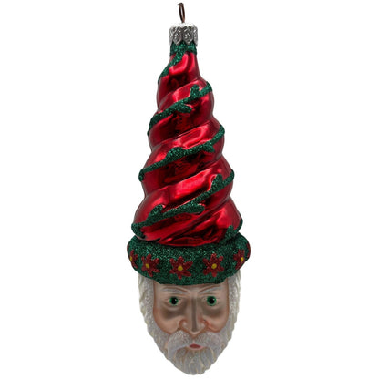 Patricia Breen Goslar Santa Head Flowers Red Shiny Christmas Tree Ornament